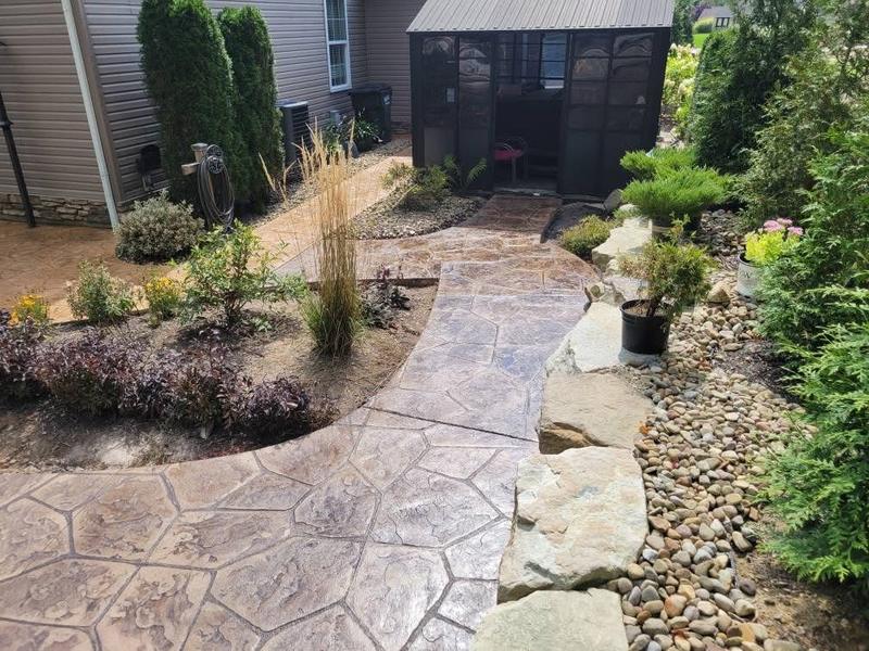 Finished stamped and colored concrete patio